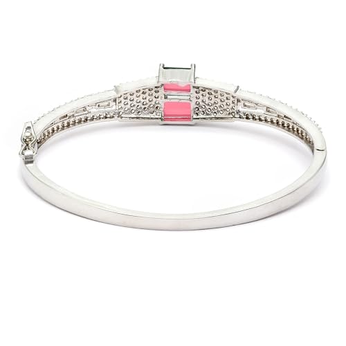 Image of ZENEME Rhodium-Plated Square Shaped American Diamond Studded Kada Bracelet For Girls and Women