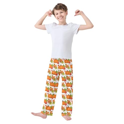 Pumpkin Leaves Thanksgiving Day Boys Long Pants Soft Trousers Elastic Waist Kids Lounge Bottoms with Pockets S-XL2