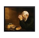Monem Art Vintage Grace Painting Poster - Retro Man Praying Over Bread Print - Gratitude Art - Gift for Men, Women - Religious Decor for Living Room, Kitchen, Dining Room - 8x10 UNFRAMED Wall Art