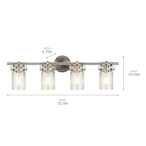 Image of Kichler Brinley 32.25 inch Vanity Light in Brushed Nickel, 4-Light Farmhouse Bathroom Vanity Light with Clear Glass, (32.25 inch W x 10 inch H), 45690NI