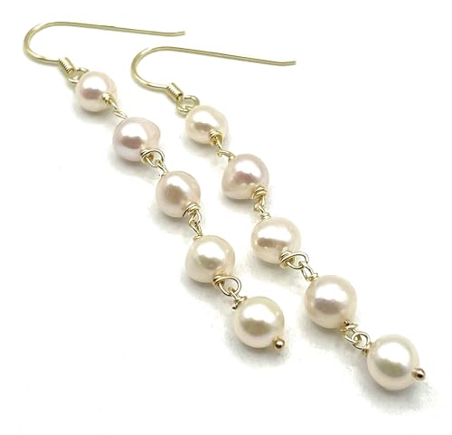 Boucles d'oreilles perles blanches anti-ternissement en vermeil d'Italie