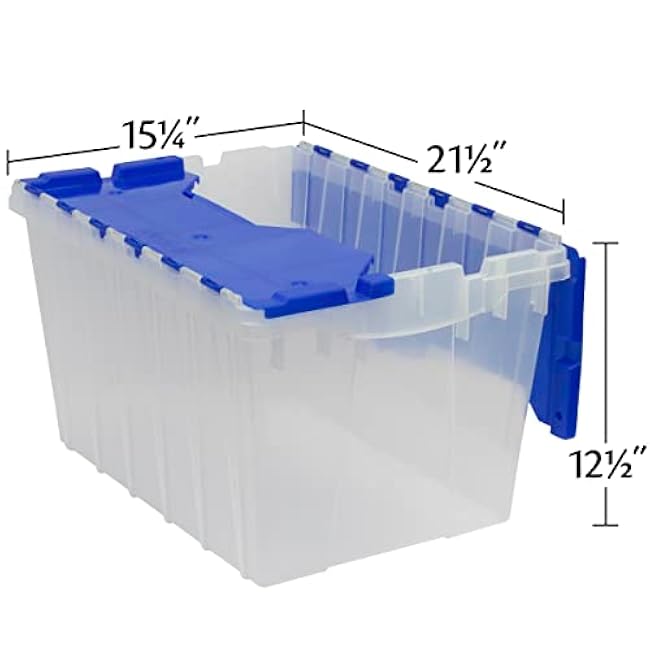 Akro-Mils KeepBox 12 Gallon Storage Container, Nesting and Stackable Plastic Storage Box with Lid Attached, Clear Tote for Garages, Closets, and Moving, 21-1/2 x 15 x 12-1/2, Clear/Blue