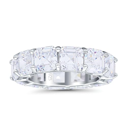 OMRANII Asscher Cut Cubic Zirconia Full Eternity Wedding Band Stackable Stacking Bridal Ring Set 925 Sterling Silver3