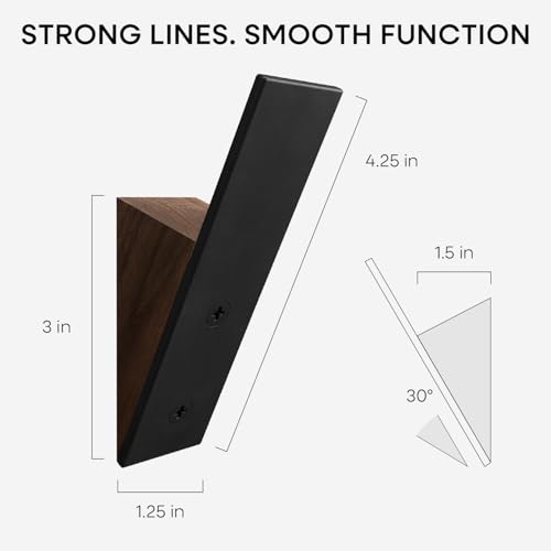 Wall Coat Hook Rack - Set of 3 - Black Walnut Wood Black Metal Decorative Hat Hooks for Hanging Coats - Hat Hangers for Wall