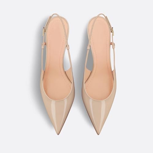 Women's Slingback Kitten Heel Pumps Pearl Patent Leather Pointed Toe Strappy Sandals Sparkly Buckle Dress High Heels for Wedding Party Working4
