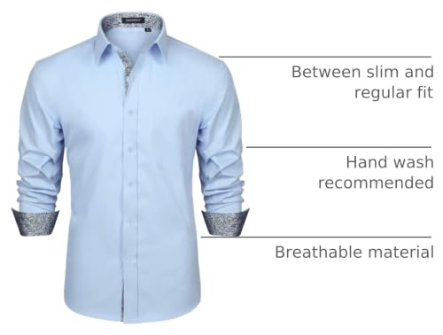 Image of HISDERN Mens Business Dress Shirts Long Sleeve Casual Button Down Shirt Formal Inner Collar Contrast Shirt for Men Wedding