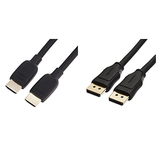 Amazon Basics High-Speed HDMI Cable (48Gbps, 8K/60Hz) - 6 Feet, Black & 8K DisplayPort to DisplayPort 1.4 Cable with 4K@120Hz, 8K@60Hz Video Resolution, and HDR Support, 6 Feet