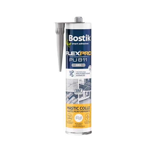 Bostik Mastic Colle Flexpro PU811 – Colle et Jointe Tous Matériaux – Multi-Usages – Intérieur/Extérieur et Milieux Humides – Formule Polyuréthane Haute Performance – Couleur : Gris – 300 ml