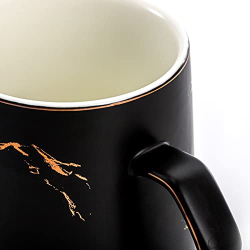 ZENFUN 2 Pack Ceramic Mug Set for Couple, Coffee Mugs with Gift Box, Engagement Wedding Gift 13.5 oz Porcelain Mug Set with Lid and Gold Spoon Marbling, His and Hers, Christmas( Black&White) - Image 4