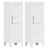 46'H White Metal Locker Set of 2,Small Locking Cabinet with 1 Door and 2 Adjustable Shelves For Employees,3 Tier Small Storage Cabinet with Detachable Legs for Kitchen, Office,School,Gym,Easy Assembly