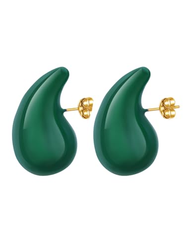 Chunky Earrings 18K Gold Plated Stainless Steel Thick Hoop Earrings Teardop Earrings Dupes for Women
