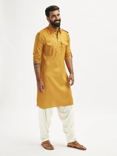 Kurta Pathani manches enroulables et ourlet arrondi en coton mélangé