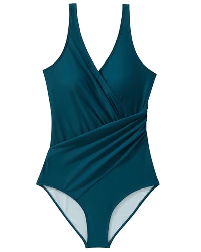 SUUKSESS Women Retro One Piece Swimsuit Sexy Tummy Control Bathing Suit Wrap Push Up Swimwear (Peacock Blue,XL) — view 5