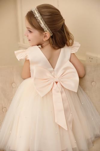 Flower Girl Dress Satin and Tulle Toddler Girls Dresses Ruffle Sleeves with Bow for Wedding Party2