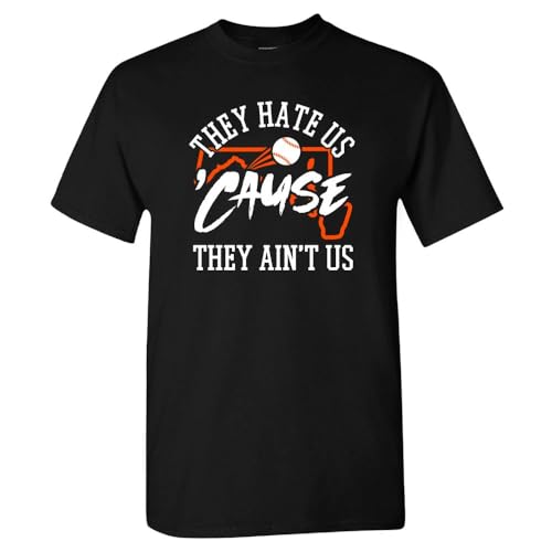 Image of Xtreme Apparrel They Hate Us 'Cause They Ain't Us Men's T-Shirt for Baseball Fans, Baltimore - Black Shirt, Medium