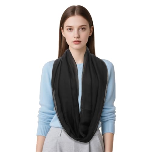 UZYXC Lenço Loop para mulher, leve, chiffon, cachecol tubular macio como lenço, respirável e sedoso para o escritório e roupa de noite, companheira leve para viagens e dia a dia, preta