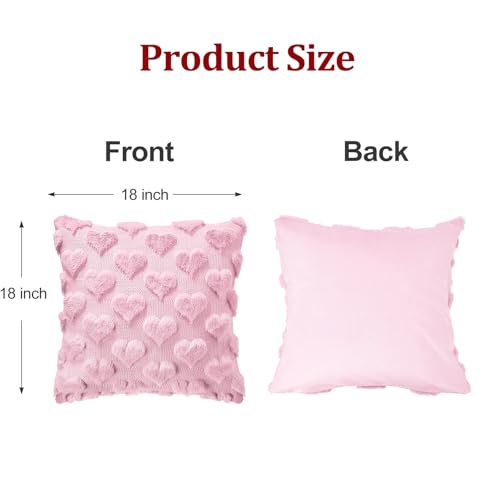 Valentines Day Decorations Pillow Covers - 18x18 inch Set of 2 Heart Shaped Pattern Faux Fur Soft Plush Throw Pillows Case for Indoor Outdoor Sofa Bedroom Living Room Festivals Anniversary Home Decor