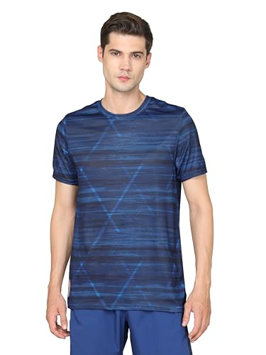 Image of TECHNOSPORT Men's Polyester Slim Fit All Over Print Crew Neck Half Sleeve T-Shirt with Technocool+,SPF50+ and Quick Dry