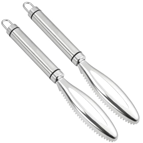 yeeplant Set di 2 squamatori per pesce, in acciaio inox, doppio bordo seghettato, manico ergonomico antiscivolo, ideale per la preparazione del pesce