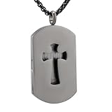 MYPOWER Collar difusor de aceites Esenciales de Acero Inoxidable con diseño de Cruz y Placa Militar, Incluye Almohadillas de aromaterapia de Regalo, Color Gris Plomo.