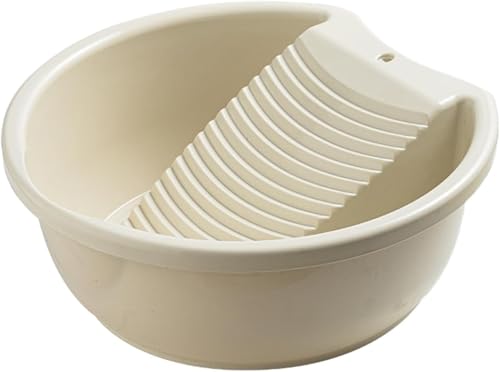 Juego de tabla de lavado y bañera portátil | Lavabo ligero para lavandería, camping y uso al aire libre | Diseño plegable duradero | Tina de lavado ecológica de estilo vintage (beige blanco)