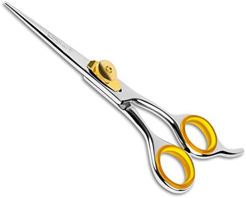 SHARF Professional 5.75” Straight Barber Scissors: Sharp 440c Japanese Stainless Steel Hair Cutting Shears For Men & Women| Gold Touch Series Trimming Scissors w/Easy Grip Handles
