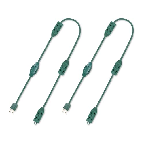OSKOS 9 Outlets Green Christmas Tree Extension Cord with Switch 9FT 105C 18AWG Cord Seasonal Xmas Tree Lights Extension Cord with Fuse Male Plug ETL Listed. 2 Pack
