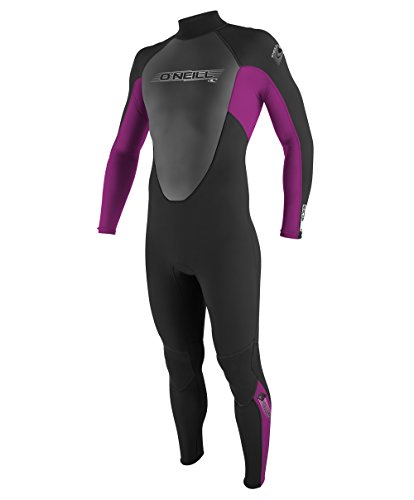 O'Neill Wetsuits Kids' O'Neill Youth Reactor 3/2mm Back Zip Full Wetsuit, Black/Pink/Graphite, 8