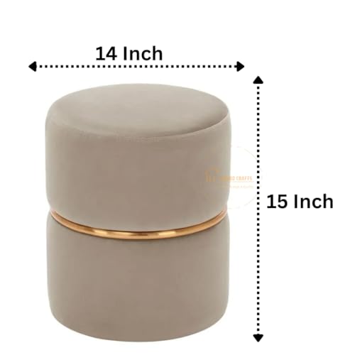 Image of Wooden Puffy Stool for Living Room Round Footstool - Ottoman Stool for Living Room Furniture Round Ottoman - Sitting Pouffe Ottoman Stool /Room Dcor /Office Stool - Black