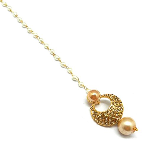 Radhesh Creation and Jewellery Gold Plated Small Size Chandbali Shape Maang Tikka Decorated with Crystals for Women (B07DGJJMN9) Amazon Price History, Amazon Price Tracker