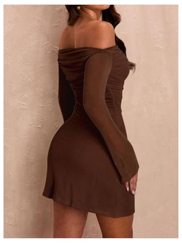 SOLY HUX Women's Ruched Off The Shoulder Bodycon Mini Dress Long Sleeve Party Dresses2