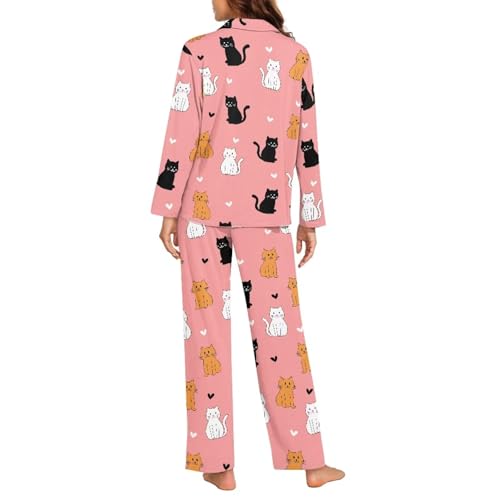 Pyjama femme manches longues imprimé chats en forme de cœur taille S - 4