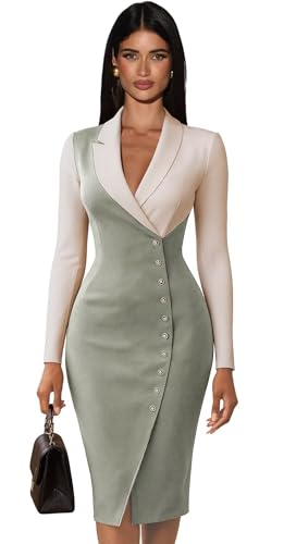 Sexy Elegant Blazer Dress Plus Size Sage Green Church Dresses