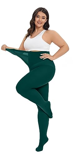 Image of CozyWow Plus Size Tights for Women 80D Soft Solid Color Semi Opaque Pantyhose High Waist 1X 2X 3X 4X