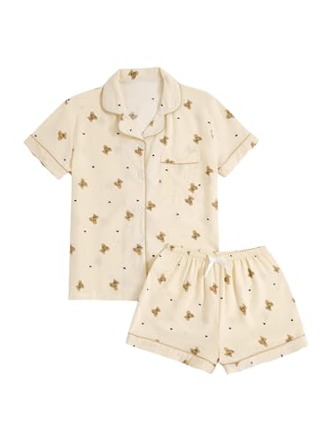 Image of Verdusa Pajamas For Women Set 2 Piece Summer Pajama Sets Cute Pjs Lounge Matching Button Shirt with Shorts