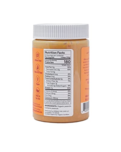 Spread The Love Naked Crunch Organic Peanut Butter (Organic, All Natural, Vegan, Gluten-Free, Creamy, Dry-Roasted, No Added Salt, No Added Sugar, No Palm Oil) (3-Pack) #TOP1