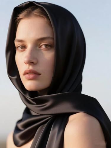 2pcs 35”Satin Head Scarf Silk Like Hair Scarf Large Head Scarves Bandana Head Wraps Headscarfs for Women Black2