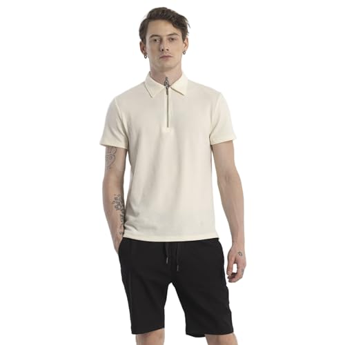 Image of SNITCH Cream Textured Polo T-Shirt