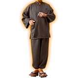 [マックスコスメジャパン] 日本製 暖か 蓄熱 裏起毛 高級 作務衣 mij 正規品 上下セット 36269 メンズ 冬用 男女兼用 ゆったり 大きいサイズ プレゼント 父の日 敬老の日 オリジナルクリーナー付き (M, ブラウン)