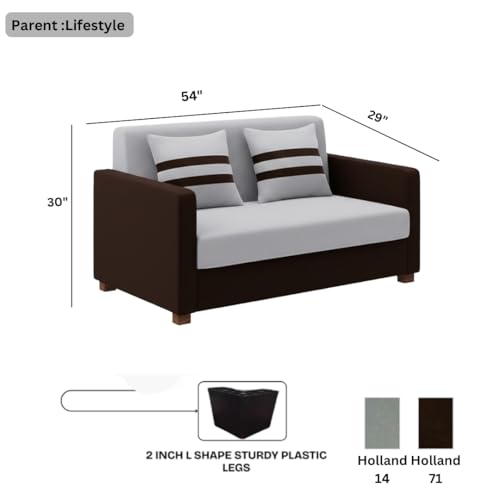 Image of FURNY Lifestylio 2 Seater Fabric Sofa Set (Light Grey-Dark Brown) Premium Velvet Finish | Ideal for Living Rooms, Offices