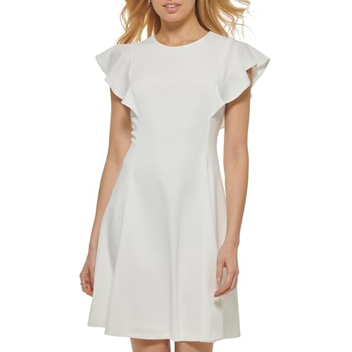 Image of DKNY Women's Flutter Sleeve Scuba Crepe Jewel Neck Dress