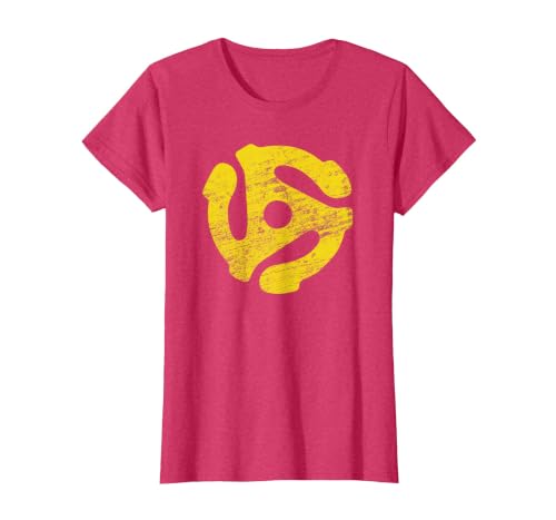 Vinyl Record 45 RPM Spindle Adapter T Shirt T-Shirt, Women, Red Heather, X-Small