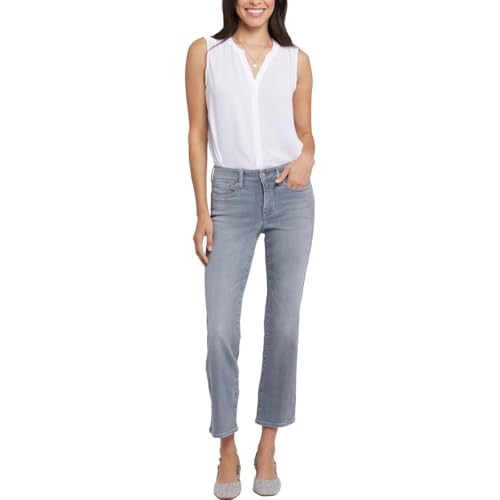 NYDJ Womens Marilyn Tummy Slimming Denim Straight Leg Jeans Gray 14