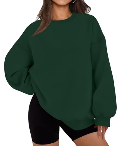 LACOZY Womens Oversized Sweatshirts Crewneck Long Sleeve Tops Fleece Pullover Fall Fashion Clothes Green L