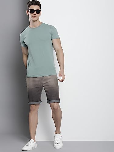 Image of The Indian Garage Co Men Regular Fit Solid Mid-Rise Denim Shorts