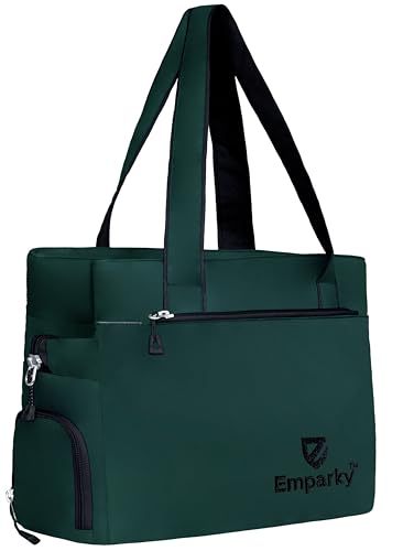 Image of Women Bag, Black with Turquoise Accents, Tote Bag with Multiple Zipper Pockets