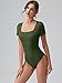 OQQ Women Bodysuits Ruched Short Sleeve Square Neck Stretch Lounge Travel Bodysuits Armygreen