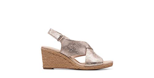 Clarks Women's Lafley Alaine Wedge Sandal, Pewter Textile, 6.5 UK