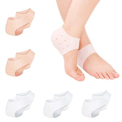 Gel Heel Sleeves 5 Pairs Silicone Heel Cushion, Breathable Silicone Heel Socks Protectors Plantar Fasciitis Inserts Pads& Heel Guards Great for Heel Pain, Heal Dry Cracked Heels, Achilles Tendinitis