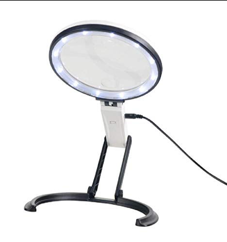 Glas Desktop & Handheld LED Magnifier Lesen Arbeiten Lupe - Convertible Folding Design mit 12 LED Lampe - Powered by Batterie oder USB-Kabel -